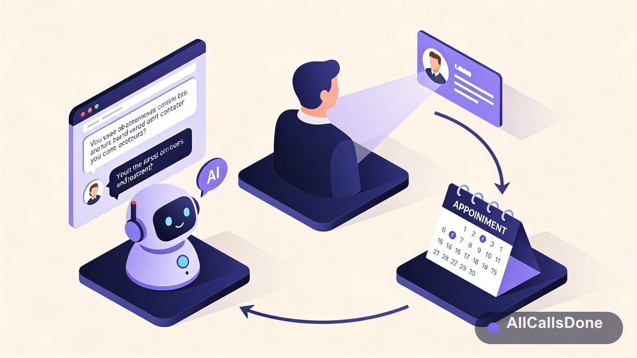 An AI assistant answers a visitor, captures their details as a lead, and books an appointment