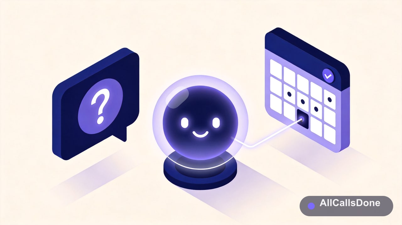 A website visitor asking a question, an AI agent answering and booking the appointment onto a connected Google Calendar